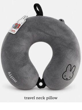 Gray Kawaii Miffy Travel Neck Pillow Flight Car Boat Plush U-Shape Sleep Cushion